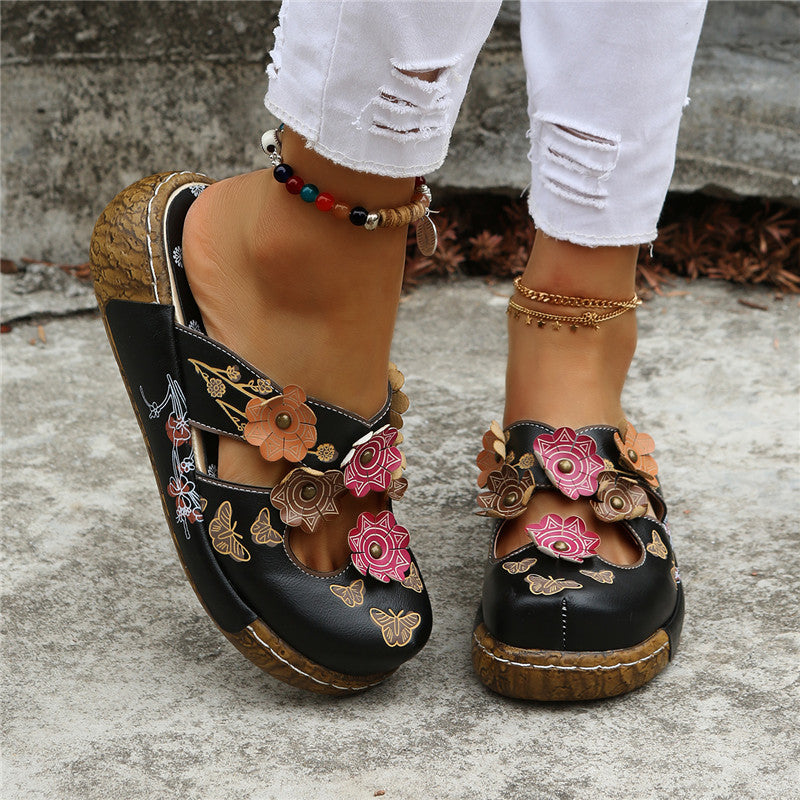 Ethnic style handmade thick-soled sandals (invisible height increase of 5 cm)
