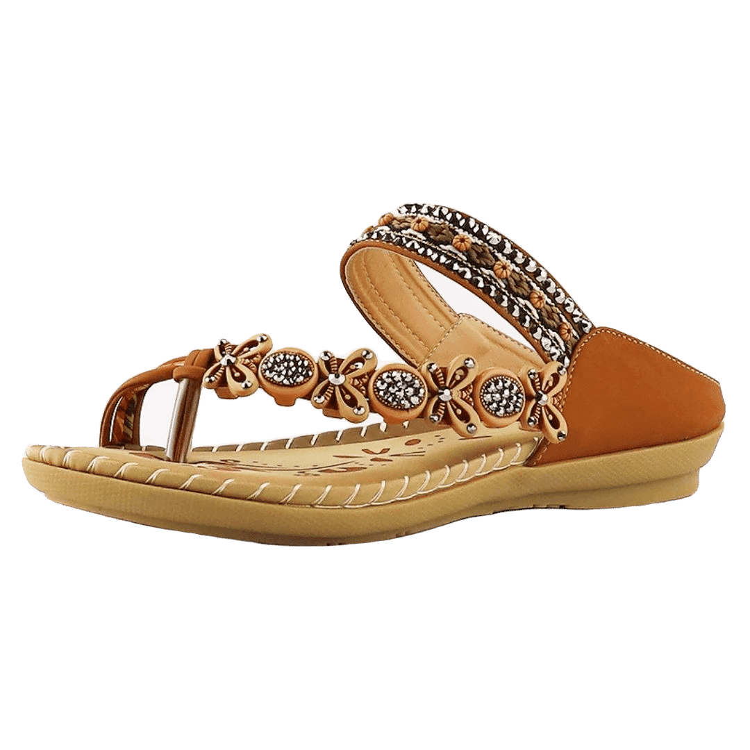 FleekComfy Women Casual Open Toe Comfortable Beach Summer Rhinestone Butterfly Vignette Sandals
